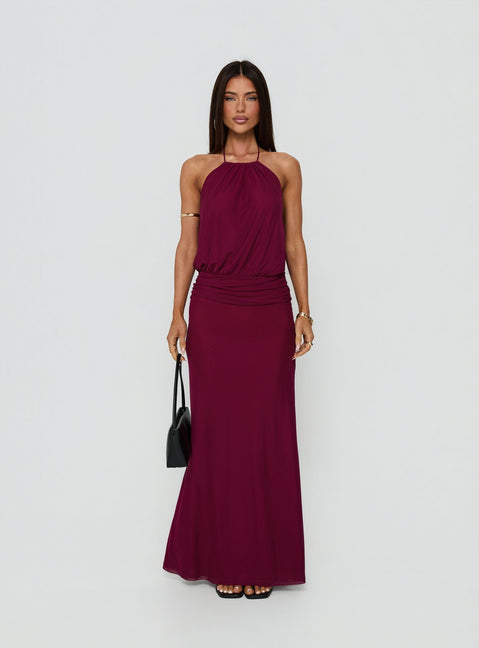 Casperina Ruched Halter Maxi Dress Berry