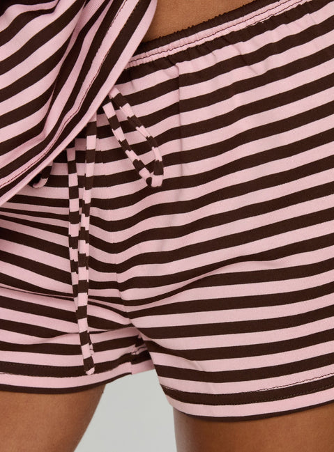 Settle Down Tie Shorts Pink / Brown Stripe