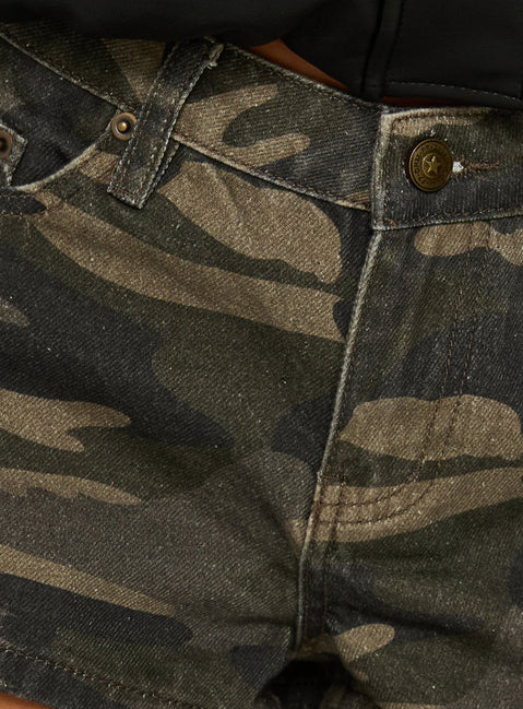 Dreamful Low Rise Mini Denim Short Washed Camo Tall