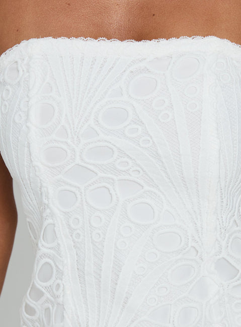 Day Glow Textured Strapless Top White