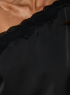 Full Send Off Shoulder Lace Trim Top Black