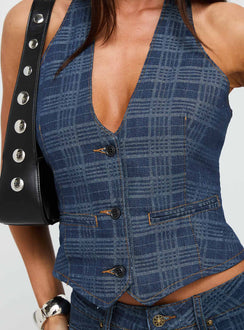 Renewal Halter Top Indigo Plaid
