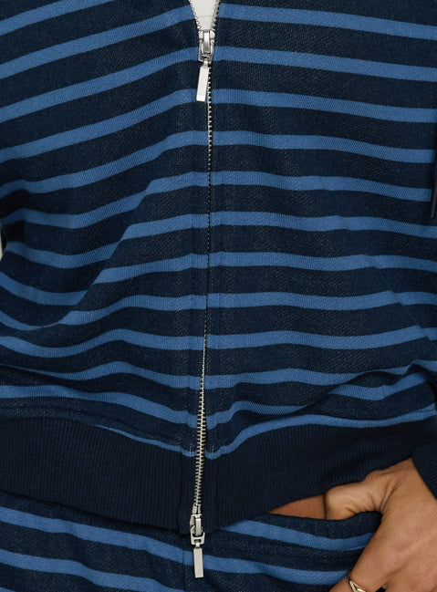 Delaeni Zip Through Hoodie Blue Stripe
