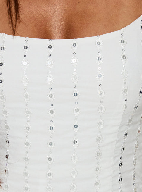 Kelia Sequin Detail Playsuit White