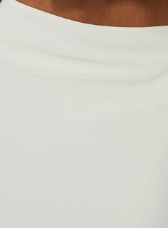 Styled in the Suella Asymmetrical Midi Skirt Off White womens-skirts with a midi length Princess Polly