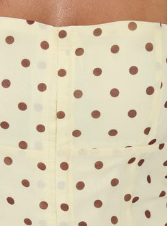 Bon Bon Tie Neck Top Yellow / Brown Polka