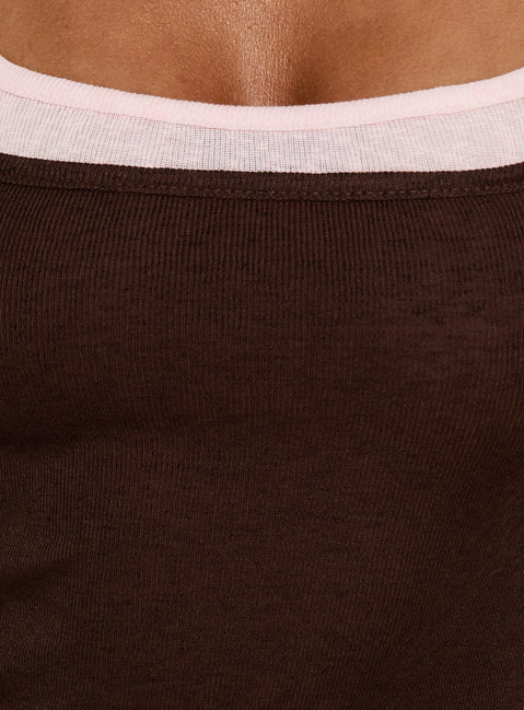 Adoree 3/4 Sleeve Layered Mini Dress Chocolate / Pink