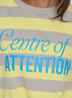 Centre Of Attention Oversized Graphic Long Sleeve Top Yellow / Grey Stripe