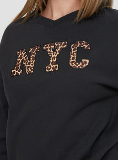 back view of model wearing Princess Polly Wild In NYC Sweater Black 