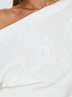 Showcasing the Lalola Asymmetrical Knit Jumper White womens jumpers in short length product Princess Polly