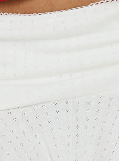 Highlighting the Elidia Pointelle Ruffle Mini Skirt in white womens-skirts with mini length product