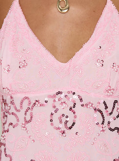 Stazia Beaded Mini Dress Pink