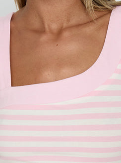 True Devotion Asymmetrical Neckline Top Pink Stripe