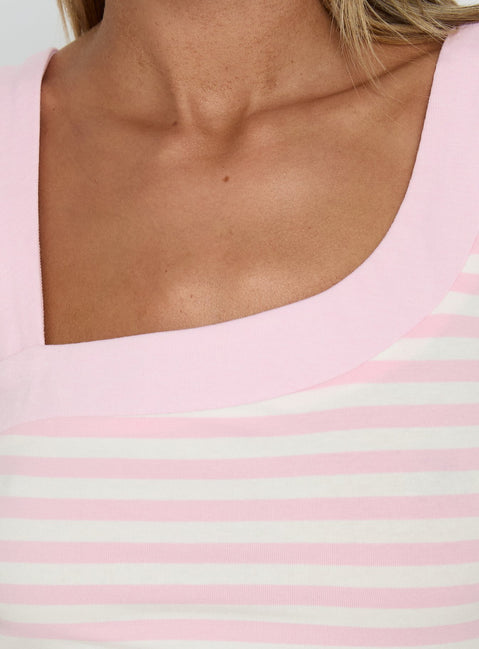 True Devotion Asymmetrical Neckline Top Pink Stripe