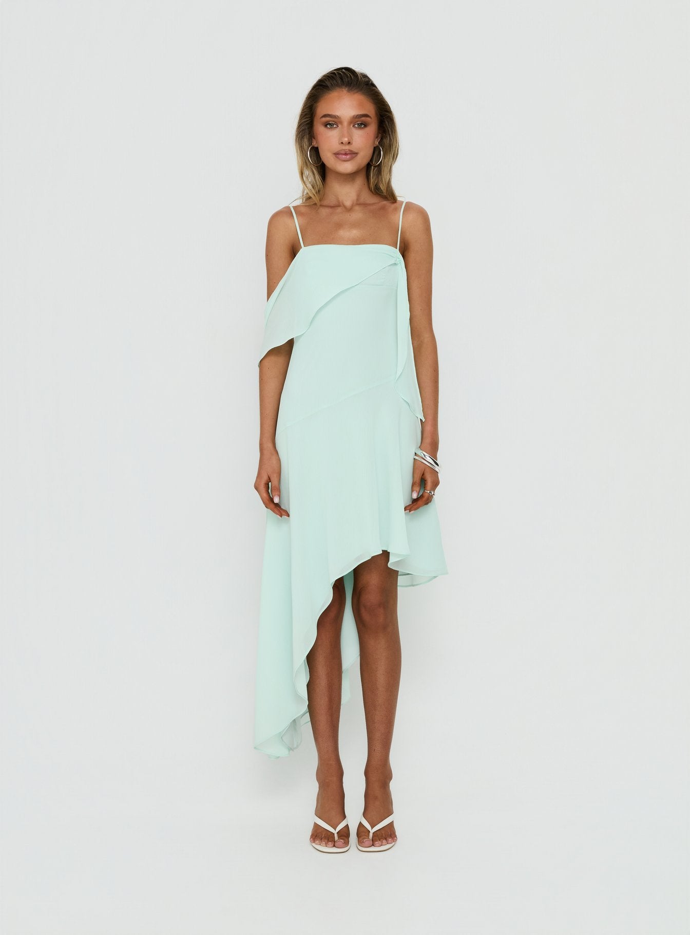 Massey Bust Draping Low Back Midi Dress Aqua