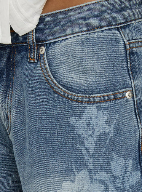 Featuring Johnni Floral Printed Low Rise Jeans Mid Wash womens-jeans with low-rise waist detail Princess Polly