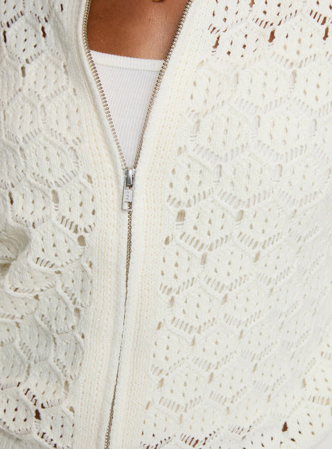 product Princess Polly Sirena Zip Through Knit Sweater Cream 