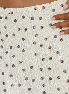 Detail highlighting the Olila Sequin Midi Skirt White Polka Dot womens-skirts in midi length Princess Polly