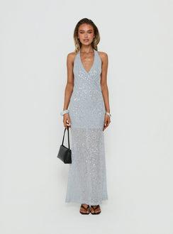 Espheria Low Back Wrap Sequin Maxi Dress Lilac