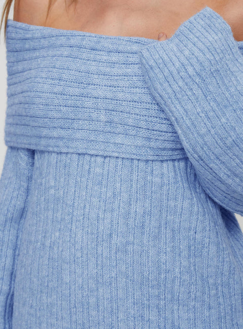product Princess Polly Snowie Off Shoulder Knit Sweater Blue Longline Jumpers 