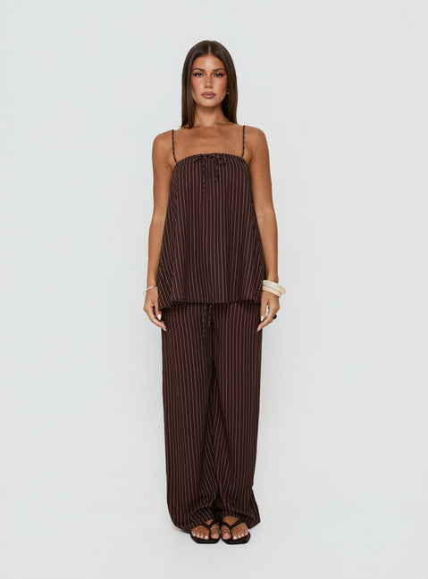 Amibella Boxy Cami Top Brown / Cream Stripe