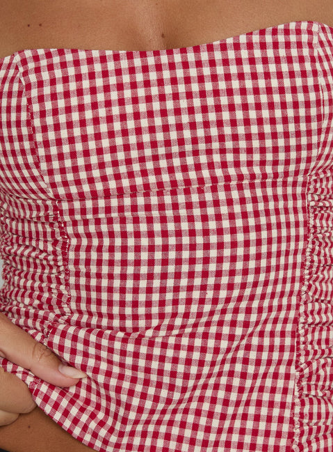 West Coast Love Halter Top Red Gingham