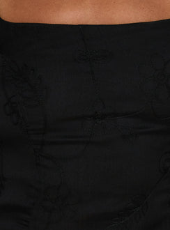 Kaelira Square Neck Frill Short Sleeve Top Black