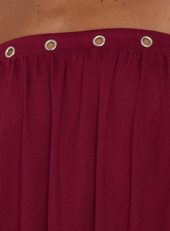 Lenika Eyelet Strapless Mini Dress Burgundy
