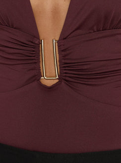 product Princess Polly Leave Me Alone Plunge Halter Bodysuit Burgundy Sleeveless 
