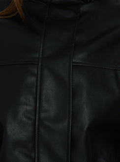 Dialtone Funnel Neck Faux Leather Jacket Black
