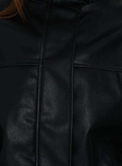 Dialtone Funnel Neck Faux Leather Jacket Black