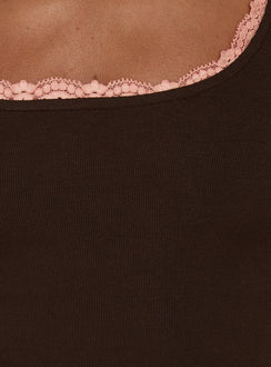 Lyndsie Rib Lace Racer Back Tank Brown / Coral