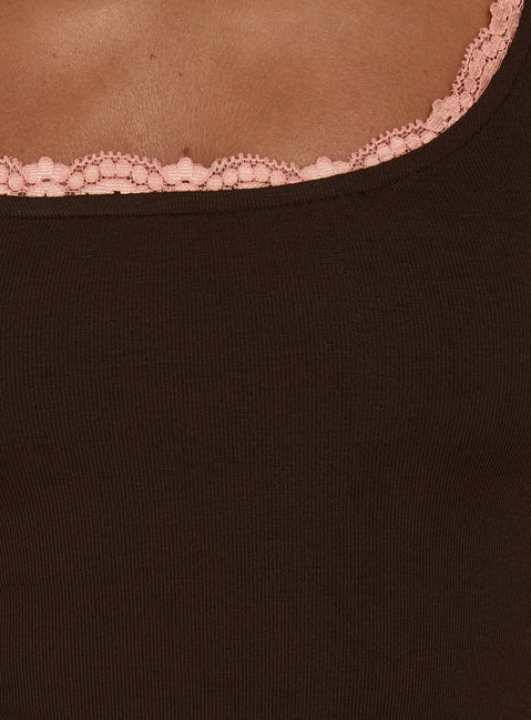 Lyndsie Rib Lace Racer Back Tank Brown / Coral
