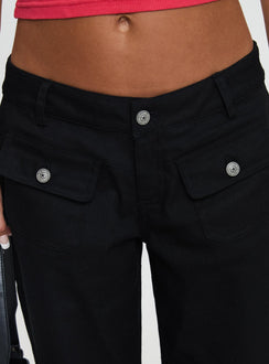 back view of model wearing Princess Polly Benicale Low Rise Cargo Pants Black Low Rise Pants 