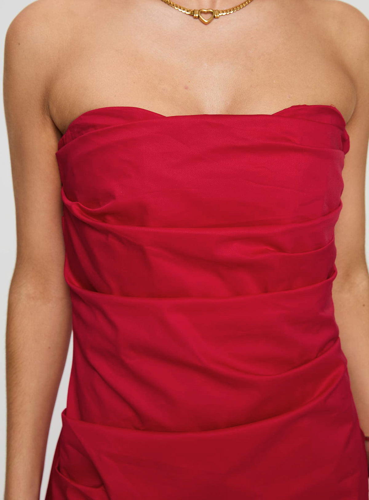 back view of model wearing Princess Polly Bradwell Strapless Mini Dress Red Sweetheart Neckline 
