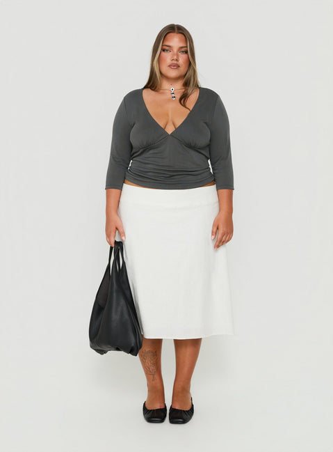 Back To Friends V Neck 3/4 Sleeve Top Grey Curve