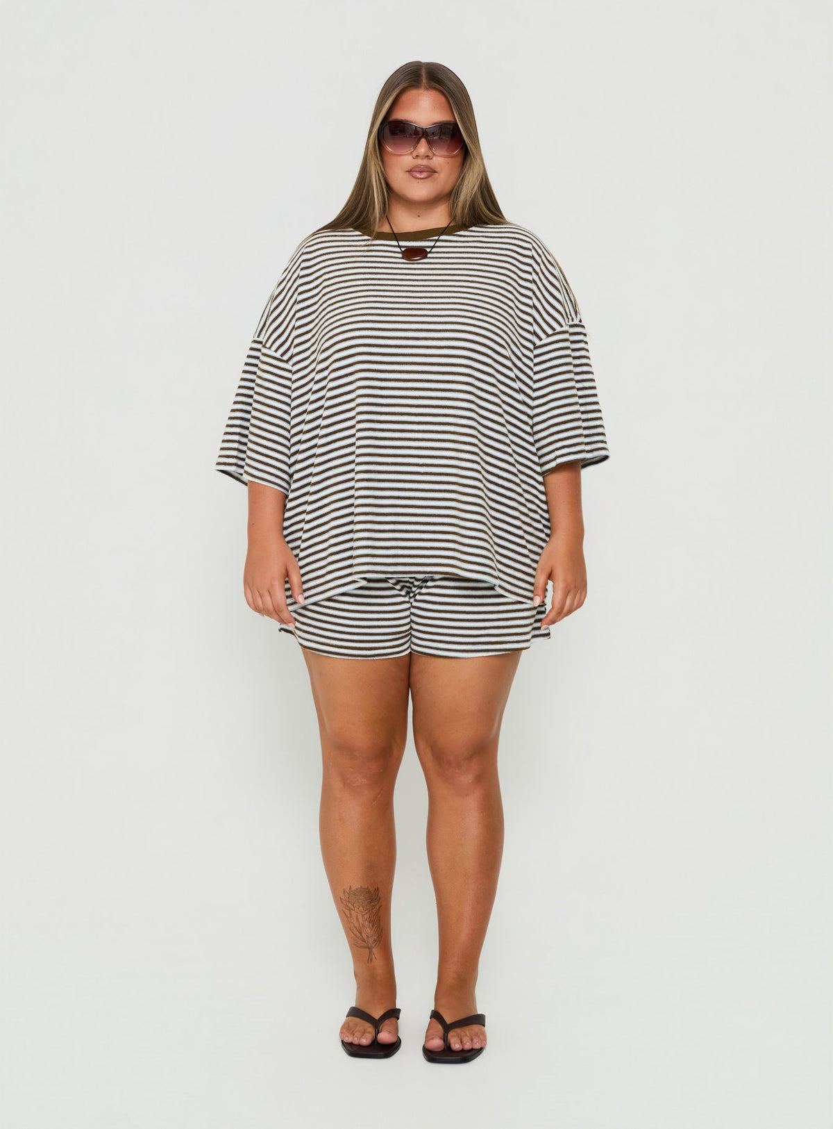 Selvina Terry Towelling Oversized Tee Multi Stripe Curve