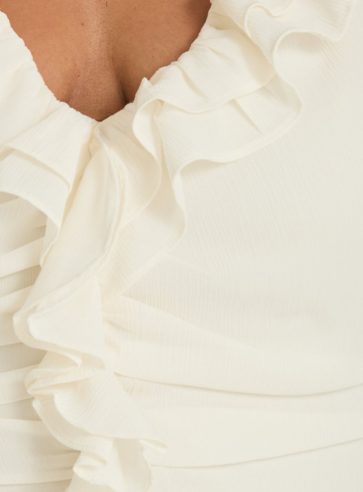 Fawnia Frill Ruched Mini Dress Cream Curve