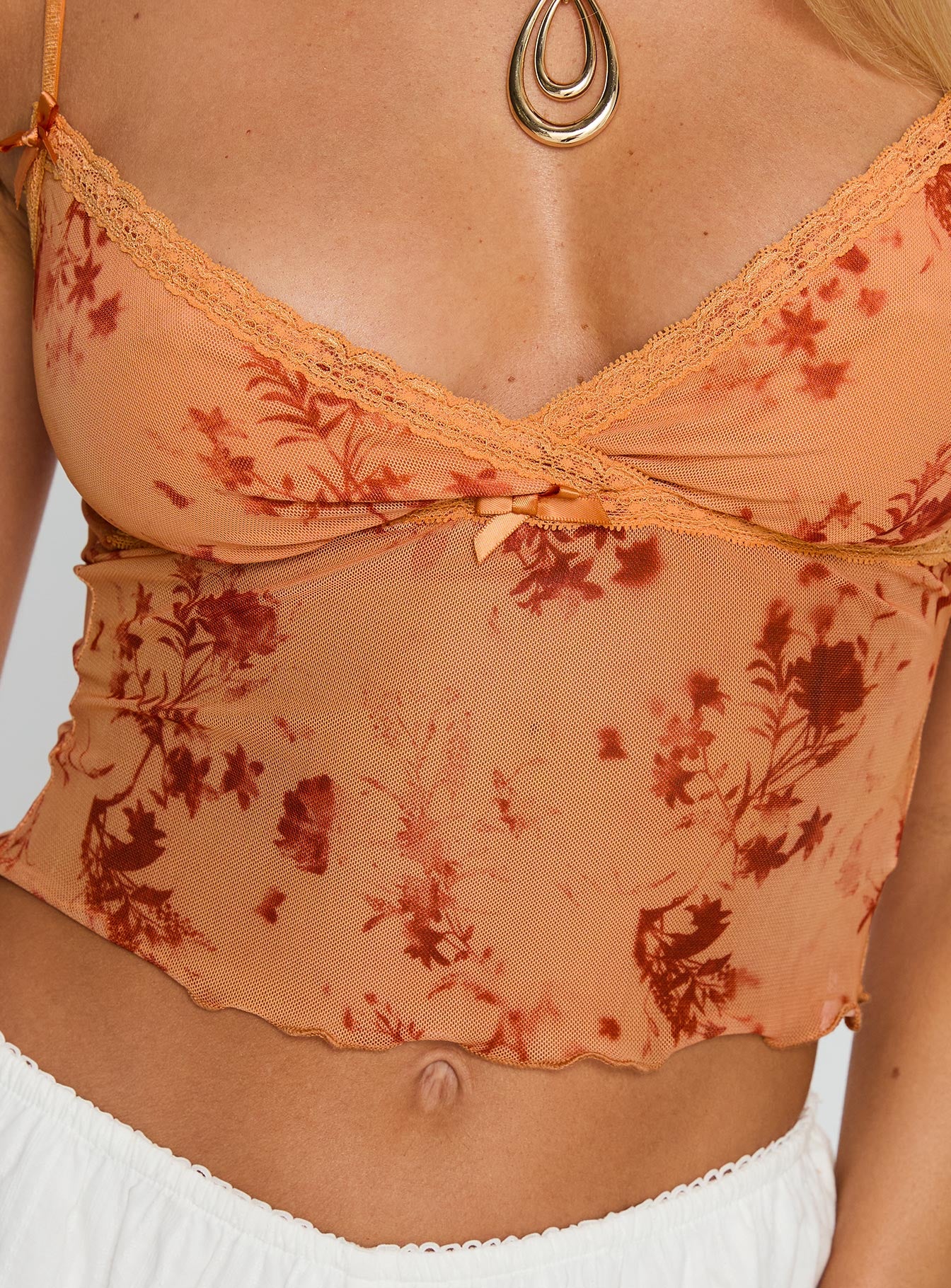 product Princess Polly Shepherd Top Orange Floral Sleeveless V-Neck 