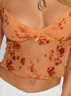 product Princess Polly Shepherd Top Orange Floral Sleeveless V-Neck 