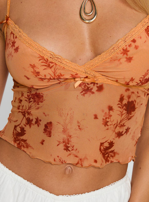 product Princess Polly Shepherd Top Orange Floral Sleeveless V-Neck 