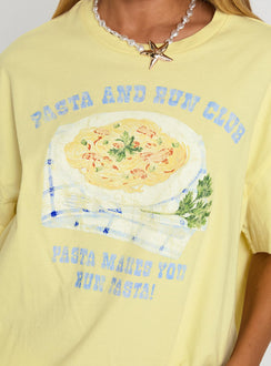 product Princess Polly Pasta Makes You Fasta Oversized Tee Yellow Half Sleeves Crew Neck 