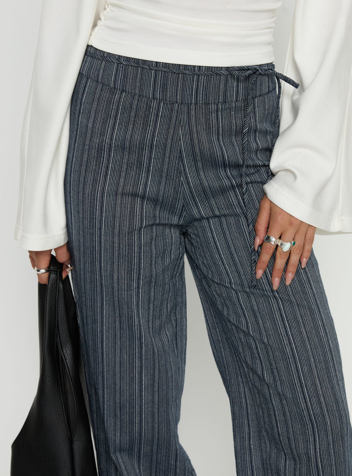 Rush Hours Tie Up Pants Navy High Rise Pants 