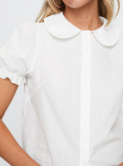 back view of model wearing Princess Polly Neverland Blouse Top White Short Sleeves Crew Neck 