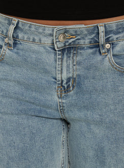 Featuring Bethany Low Rise Bootleg Jeans Ice Wash womens-jeans with flared hem Princess Polly