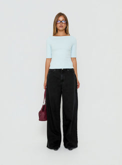 Naylor Mid Rise Wide Leg Jeans Washed Black Denim Petite