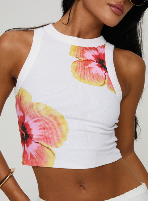 back view of model wearing Princess Polly Seren Top White Sleeveless Crew Neck 