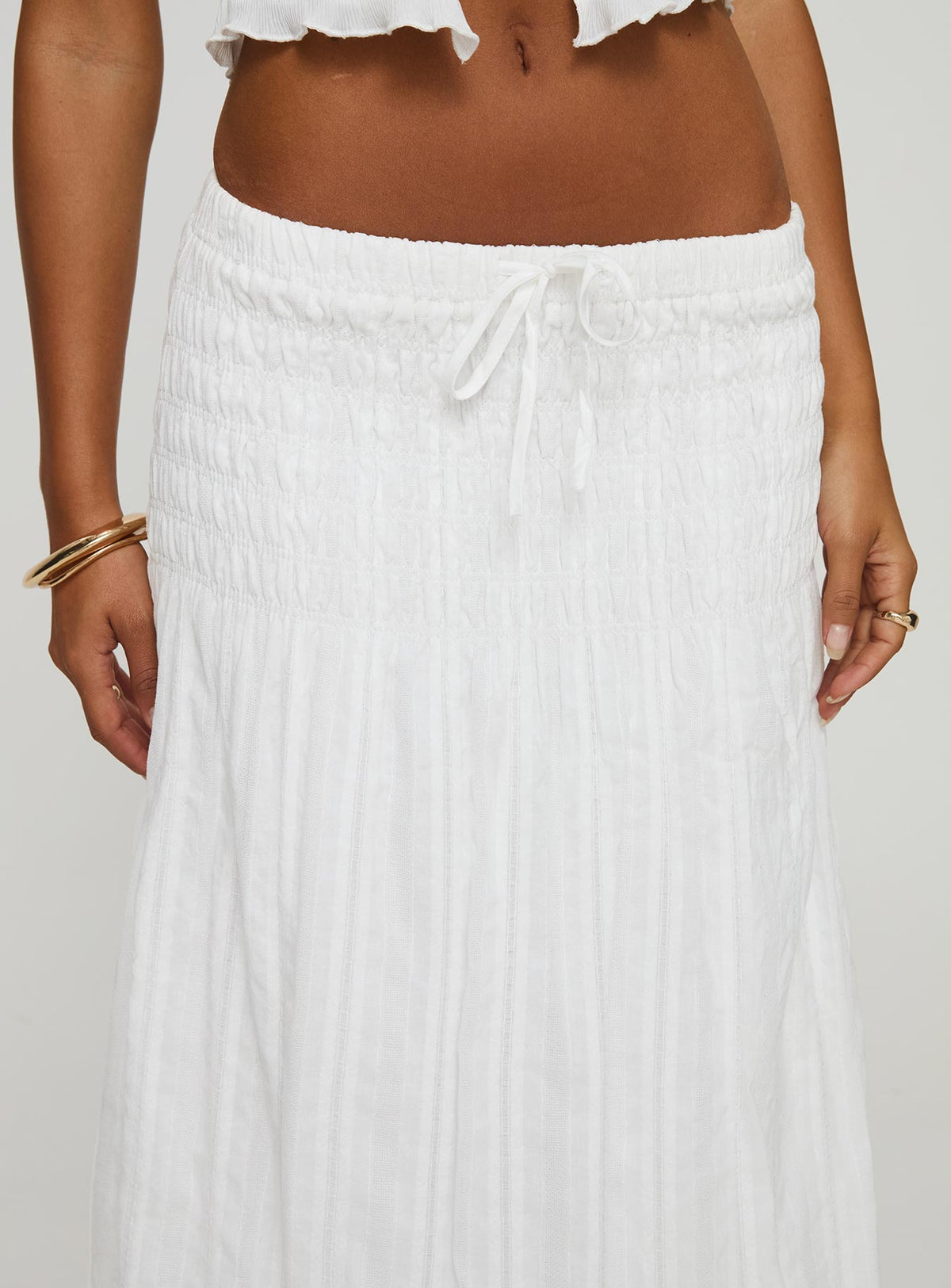   front view of model wearing Princess Polly Carana Maxi Skirt White Maxi Skirts Skirts 