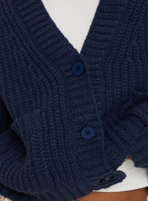 product Princess Polly Osias Cable Knit Cardigan Navy Cropped Jumpers 