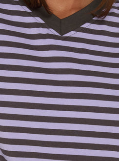 Viollette V Neck Long Sleeve Top Purple Stripe